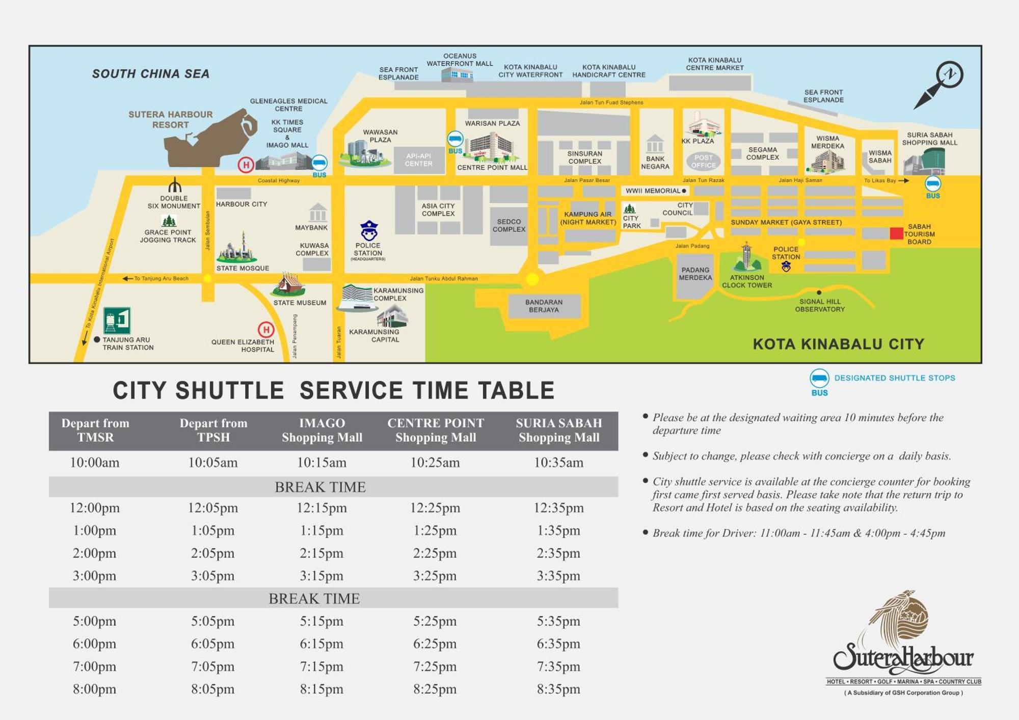 The Pacific Sutera Hotel Kota Kinabalu Exterior photo City Shuttle Service Timetable